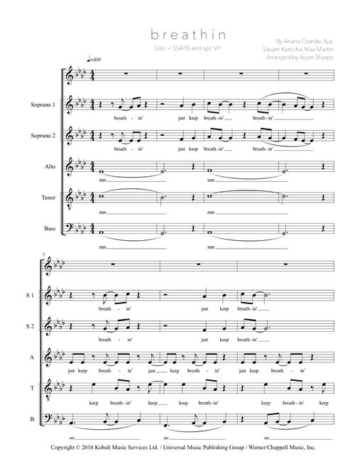 Breathin (Arr. Bryan Sharpe) - Ariana Grande (Choral, SATB divisi)
