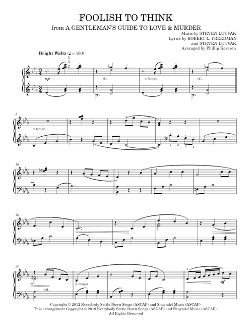 Foolish To Think [Classical version] (A Gentleman's Guide To Love & Murder) (arr. Phillip Keveren) - (Piano Solo)