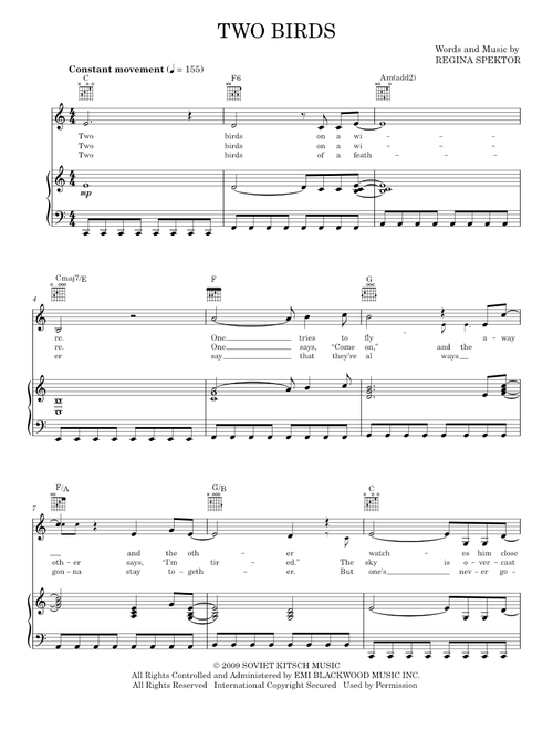 Two birds - Regina Spektor (Piano-Vocal-Guitar)