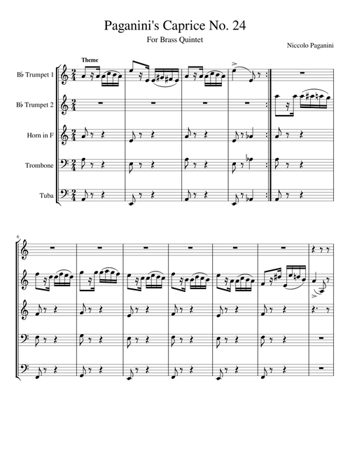 Paganini's Caprice 24 for Brass Quintet- Aidan Hamer