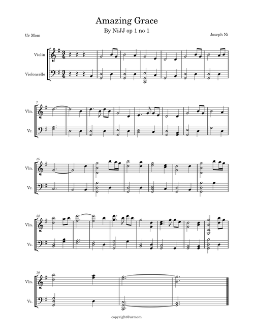 Amazing Grace – John Newton Amazing Grace Violin and Cello Duet