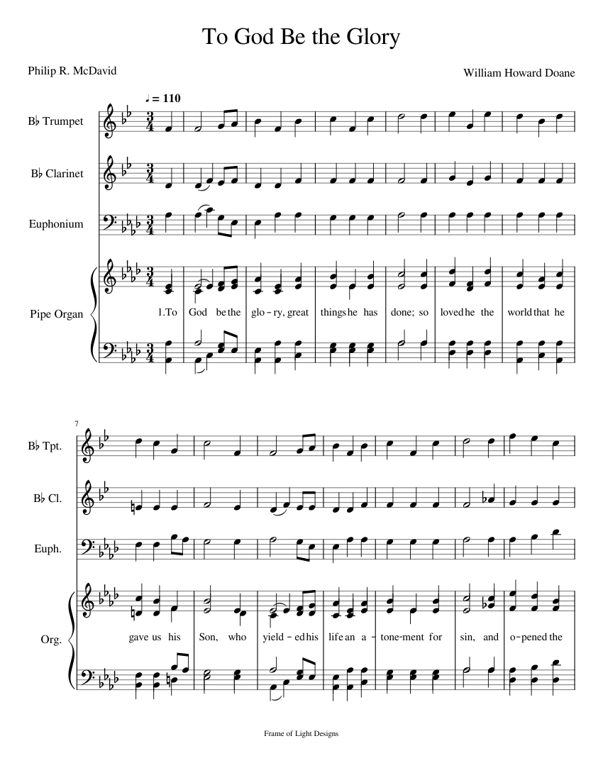 To God Be the Glory Sheet music for Organ, Euphonium, Clarinet in b ...
