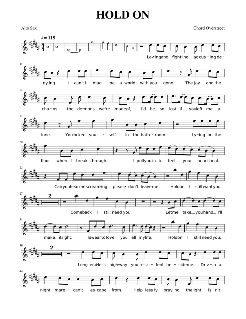 Hold On Chord Overstreet Alto Sax Sheet music for Saxophone alto (Solo