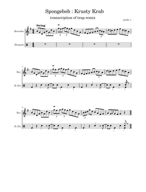 Spongebob : Krusty Krab Trap Remix Transcription