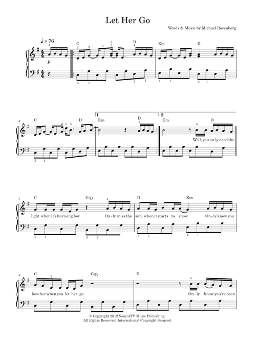 Let her go - Passenger (Easy Piano)