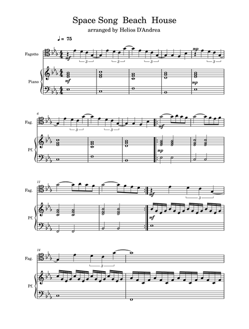 Space Song (Arr. Helios D'Andrea) - Beach House (Bassoon and Piano)