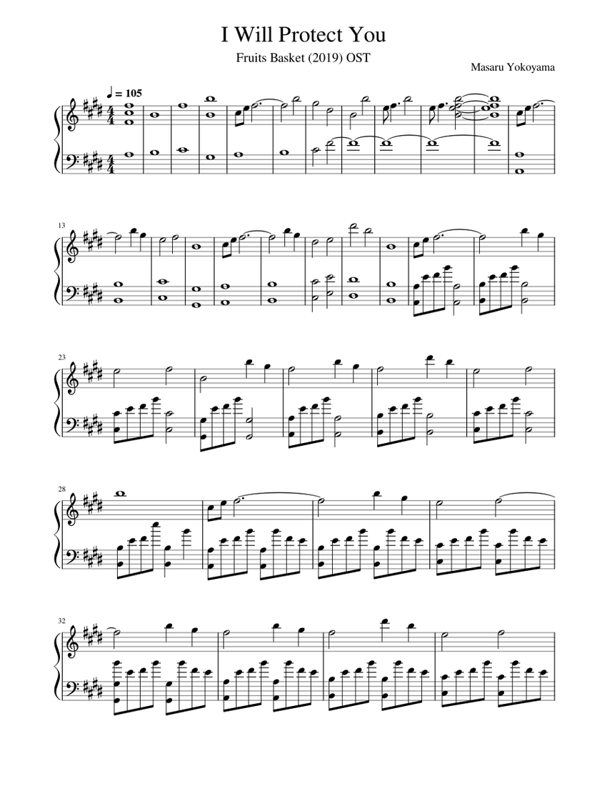 I Will Protect You Masaru Yokoyama [Fruits Basket 2019 OST] Sheet