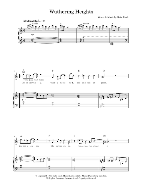 Wuthering Heights - Hayley Westenra, Kate Bush (Piano-Vocal-Guitar (Piano Accompaniment))