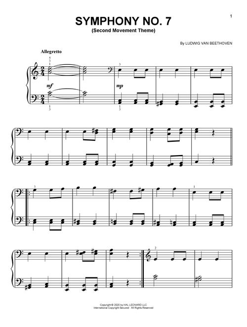 Symphony No. 7 In A Major, Second Movement (Allegretto) - Ludwig Van Beethoven (Easy Piano)