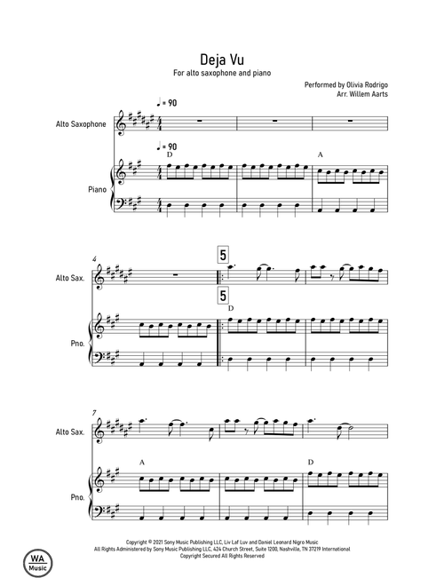 Deja Vu (Arr. Willem Aarts) - Olivia Rodrigo (Alto Sax and Piano)