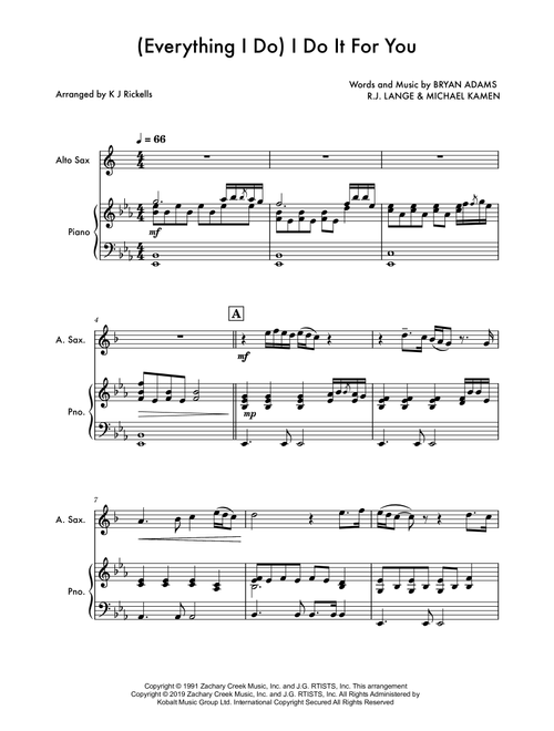 (everything I Do) I Do It For You (Arr. K J Rickells) - Bryan Adams (Alto Sax and Piano)