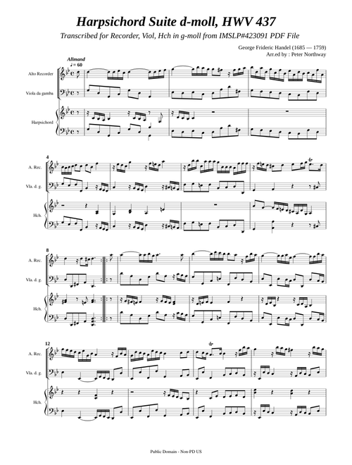 Händel, G.F. _ Harpsichord Suite d-moll, HWV437 [Rec, Viol, Hch]