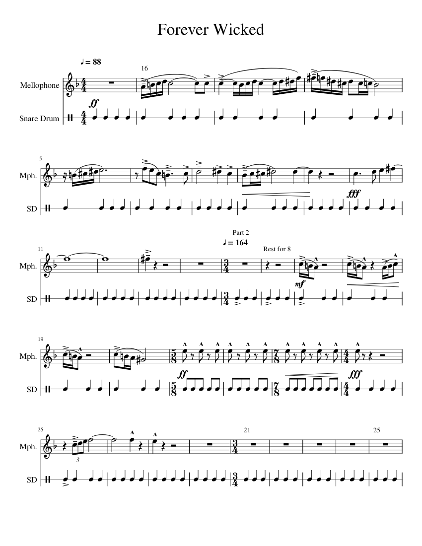 Forever Wicked Mellophone Part Sheet music for Mellophone, Snare drum (Mixed Duet)