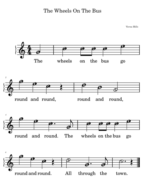The wheels on the bus – Melody with Note Name