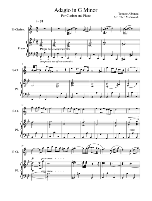 Adagio in G Minor for Clarinet and Piano