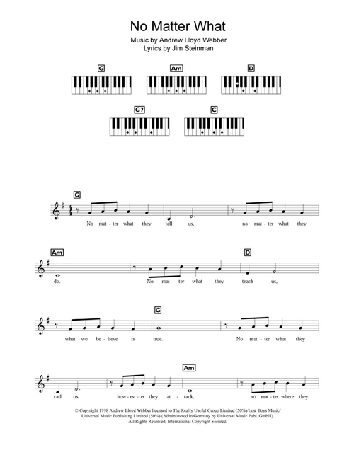 No Matter What (from Whistle Down The Wind) - Boyzone (Piano Chords-Lyrics)