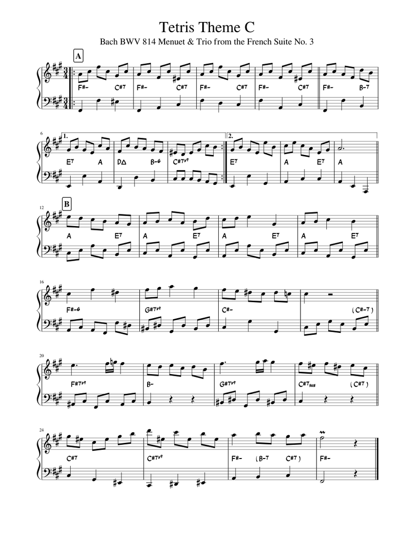 Tetris Theme C Sheet Music for Piano (Solo) Easy | MuseScore.com