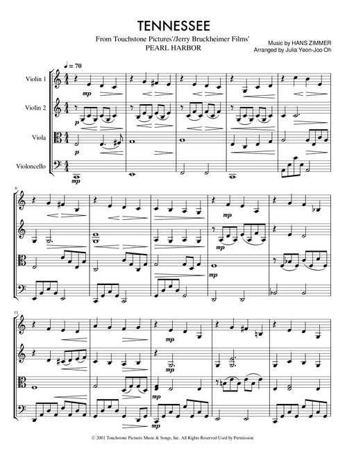 Tennessee (Arr. JULIA OH MUSIC | Julia Yeon-Joo Oh) - Hans Zimmer (String Quartet)