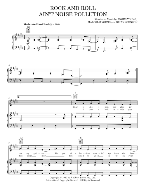 Rock And Roll Ain't Noise Pollution - Guns N' Roses, AC/DC, Deep Purple (Piano-Vocal-Guitar)