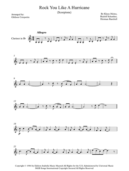 Rock You Like A Hurricane (Arr. Gildson Cerqueira) - Scorpions (Clarinet Solo)
