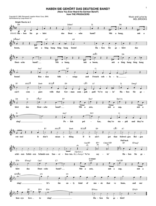 Haben Sie Gehort Das Deutsche Band? (Have You Ever Heard The German Band?) - Mel Brooks (Lead Sheet - Fake Book)