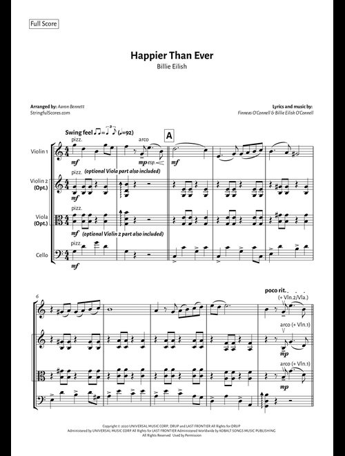 Happier Than Ever (Arr. Aaron Bennett) - Billie Eilish (String Ensemble)
