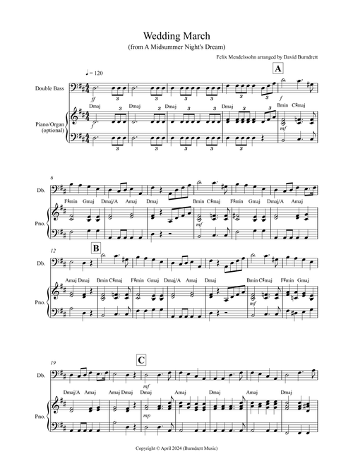 Wedding March (from A Midsummer Night's Dream) for Double Bass and Piano (Arr. David Burndrett) - Felix Mendelssohn (String Bass and Piano)
