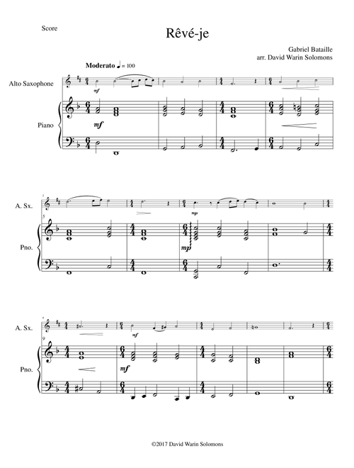 Rêvé-je (Am I dreaming) for alto saxophone and piano (Arr. David Warin Solomons) - Gabriel Bataille (Alto Sax and Piano)