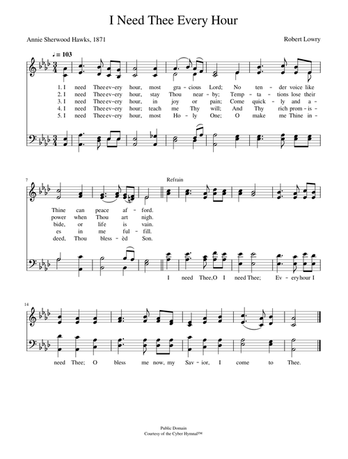 I need thee every hour - Robert Lowry