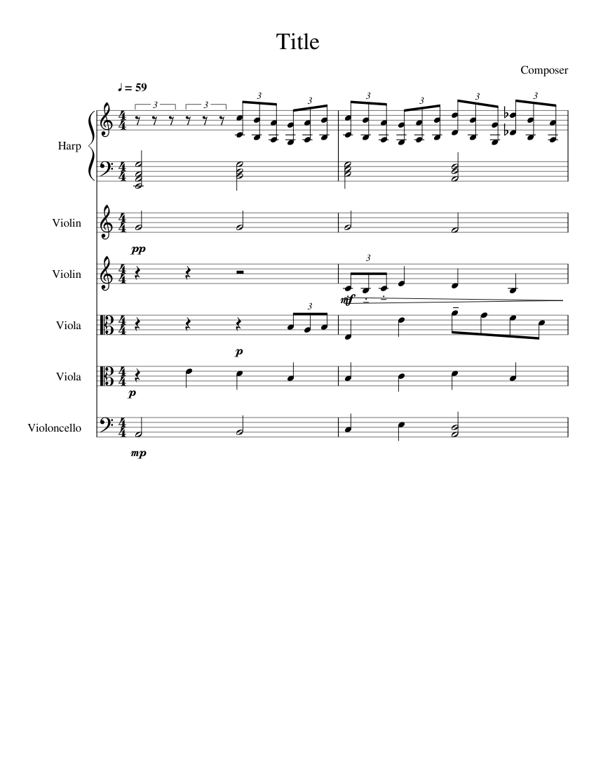 Chicken sheet music for violin viola cello harp mixed ensemble