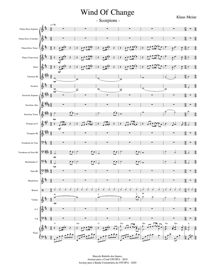 Wind Of Change (Scorpions) Sheet Music with Chords for Piano