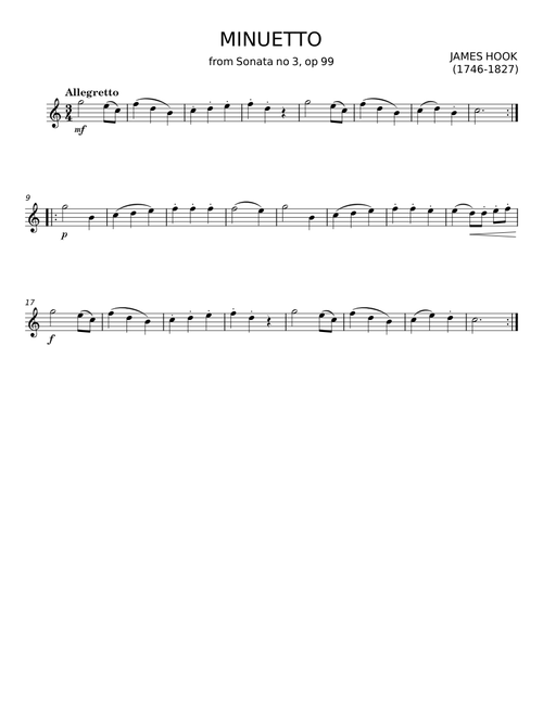 Minuetto, op 37, lesson 2 - James Hook