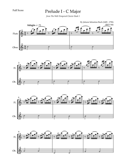 Prelude 1 in C Major BWV 846 (from Well-Tempered Clavier Book 1) for Flute & Oboe Duo (Arr. Fabio Britto) - Johann Sebastian Bach (Instrumental Duet)