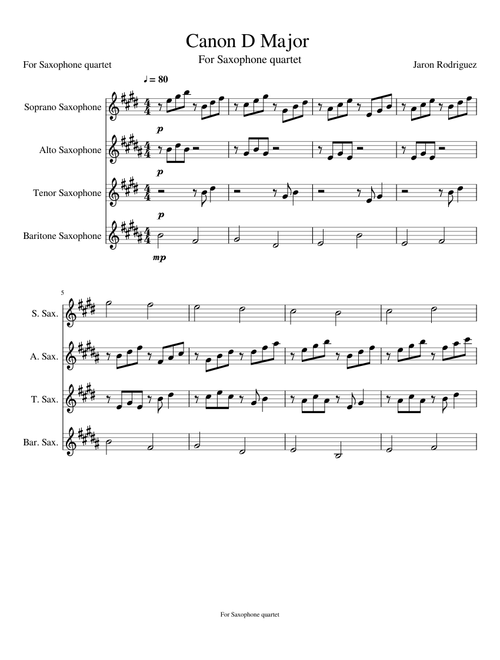 Canon In D Major for saxophone quartet