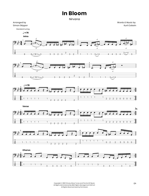 In Bloom (Arr. Simon Skipper) - Nirvana (Bass Tab)