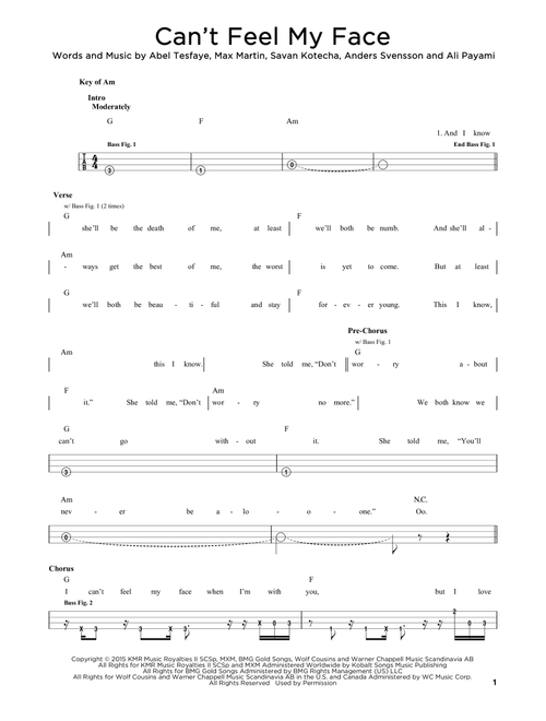 Can't Feel My Face - The Weeknd (Easy Bass Tab)