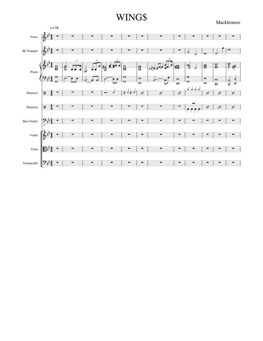 WINGS Macklemore & Ryan Lewis Sheet music for Piano, Vocals, Trumpet