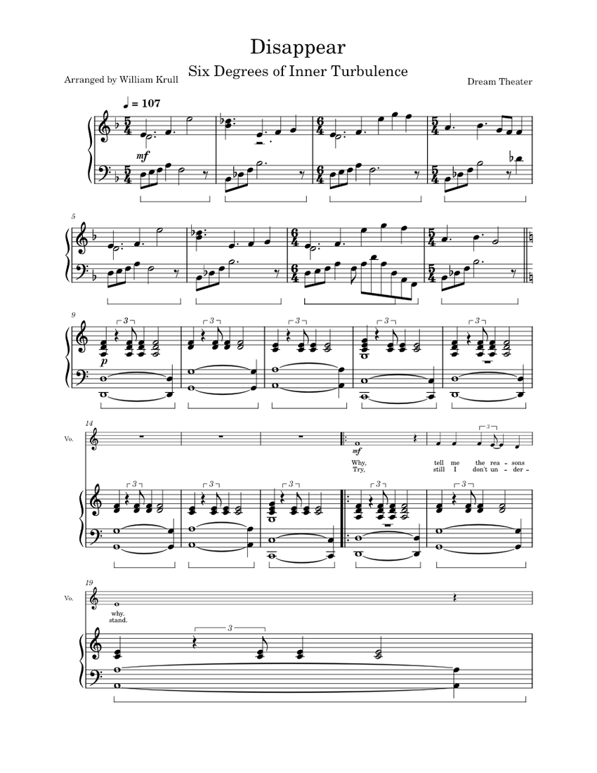 Disappear – Dream Theater Sheet Music for Piano, Vibraphone