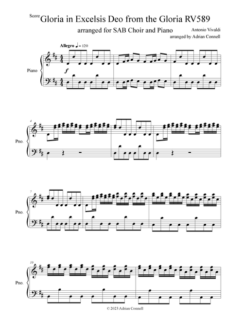 Gloria from the Gloria RV589 (Arr. Adrian Connell) - Antonio Vivaldi (Choral, SAB)