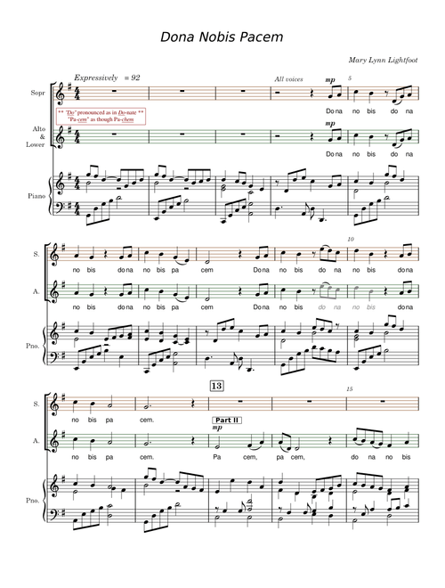 Dona nobis pacem – arr Mary Lynn Lightfoot