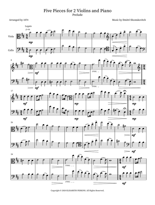 Five Pieces for 2 Violins and Piano (Arr. 1074) - Dmitri Shostakovitch (Instrumental Duet)