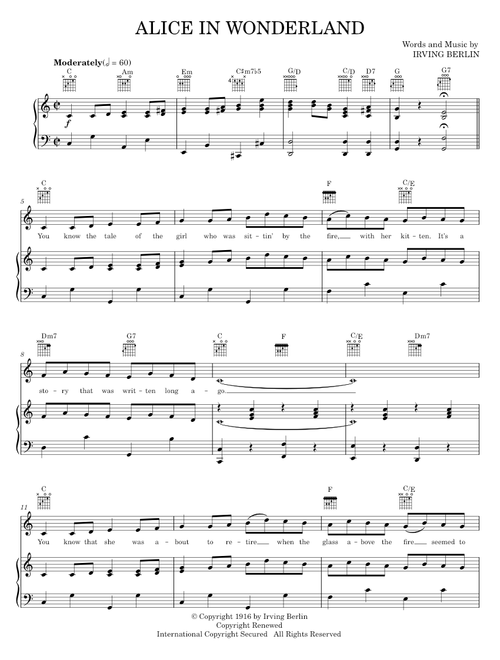 Alice In Wonderland - Al Jolson, Irving Berlin (Piano-Vocal-Guitar)