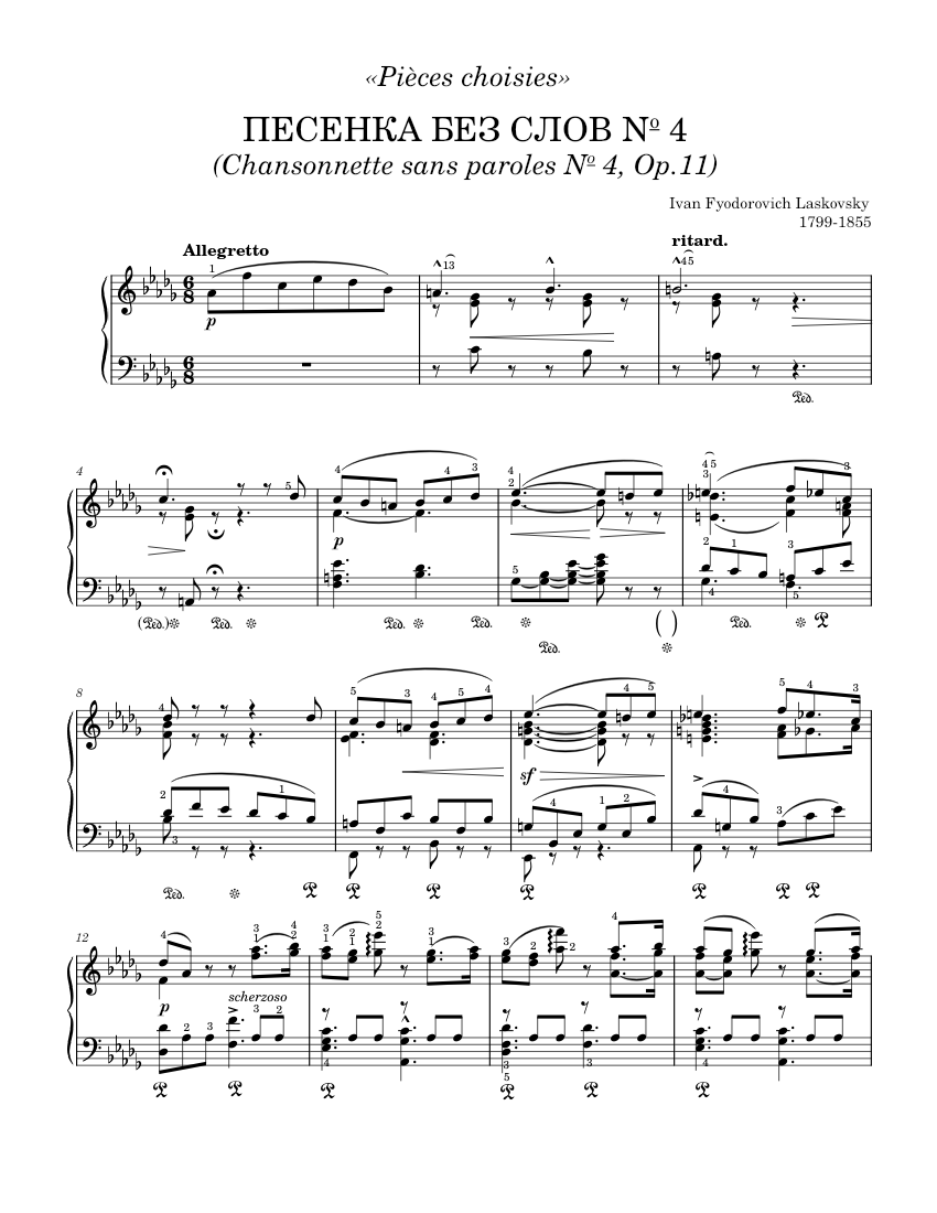 Selected pieces ditty without words no 4 ivan laskovsky sheet music