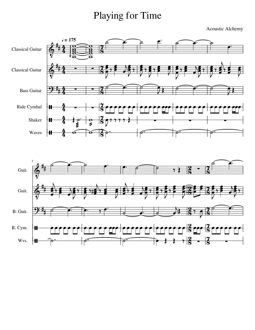 Playing for Time- Acoustic Alchemy Sheet Music for Piano, Vocals, Snare ...