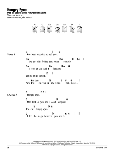 Hungry Eyes (from Dirty Dancing) - Eric Carmen (Guitar Chords-Lyrics)