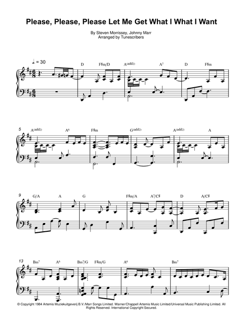 Please Please Please Let Me Get What I Want (Arr. Tunescribers) - Steven Morrissey, Johnny Marr (Piano Solo)