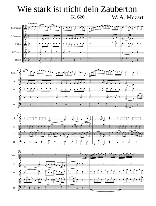 The Magic Flute – Wolfgang Amadeus Mozart Wie Stark Ist Nicht Dein Zauberton arranged for Recorders