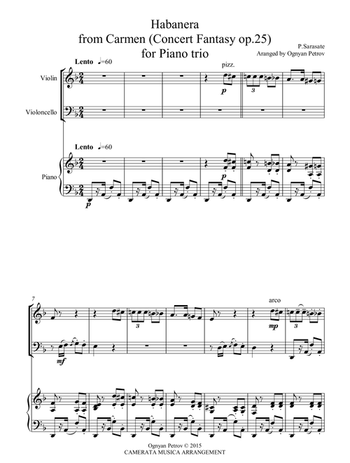 Habanera from Carmen Concert Fantasy op.25 Arranged for Piano trio (Arr. Ognyan Petrov) - Pablo De Sarasate (String Ensemble)