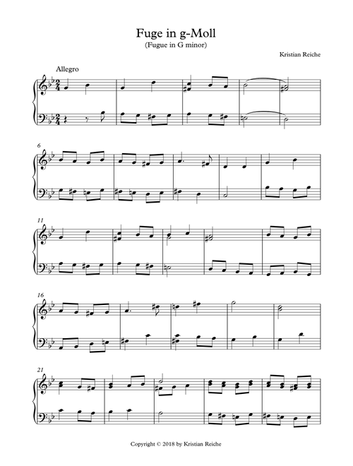 Fuge in g-Moll (Fugue in G minor) - Kristian Reiche (Piano Solo)
