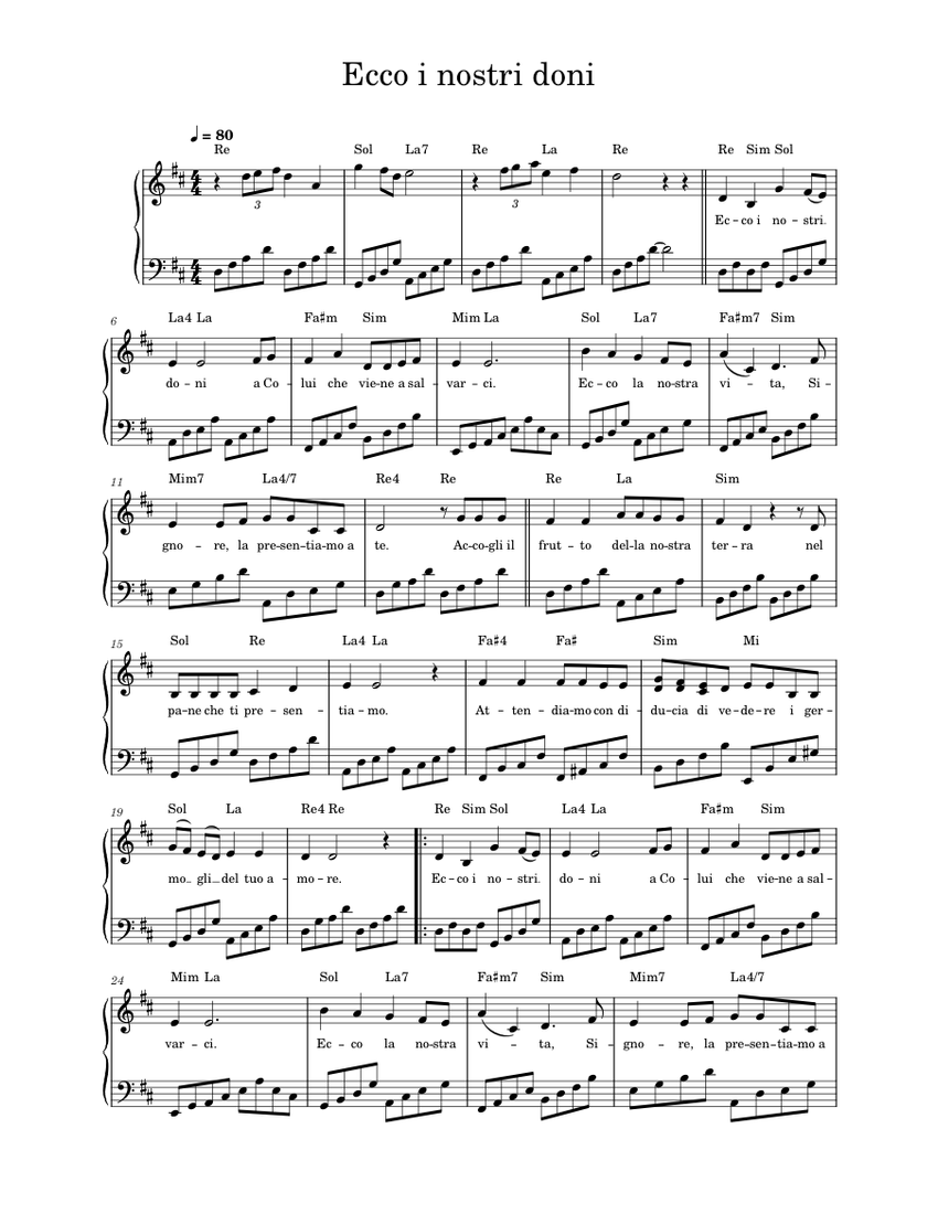 Ecco i nostri doni Sheet music for Piano Solo Easy Musescore